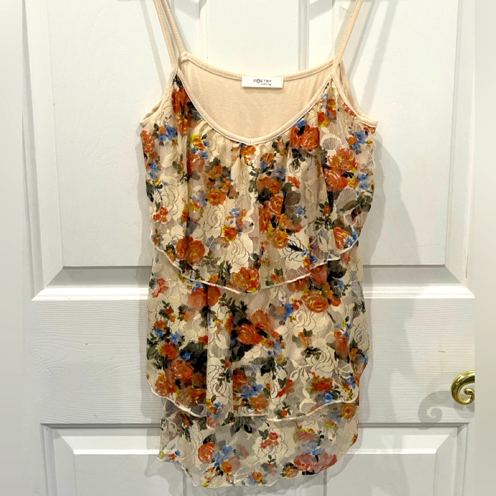 Layered floral lace tank top blouse